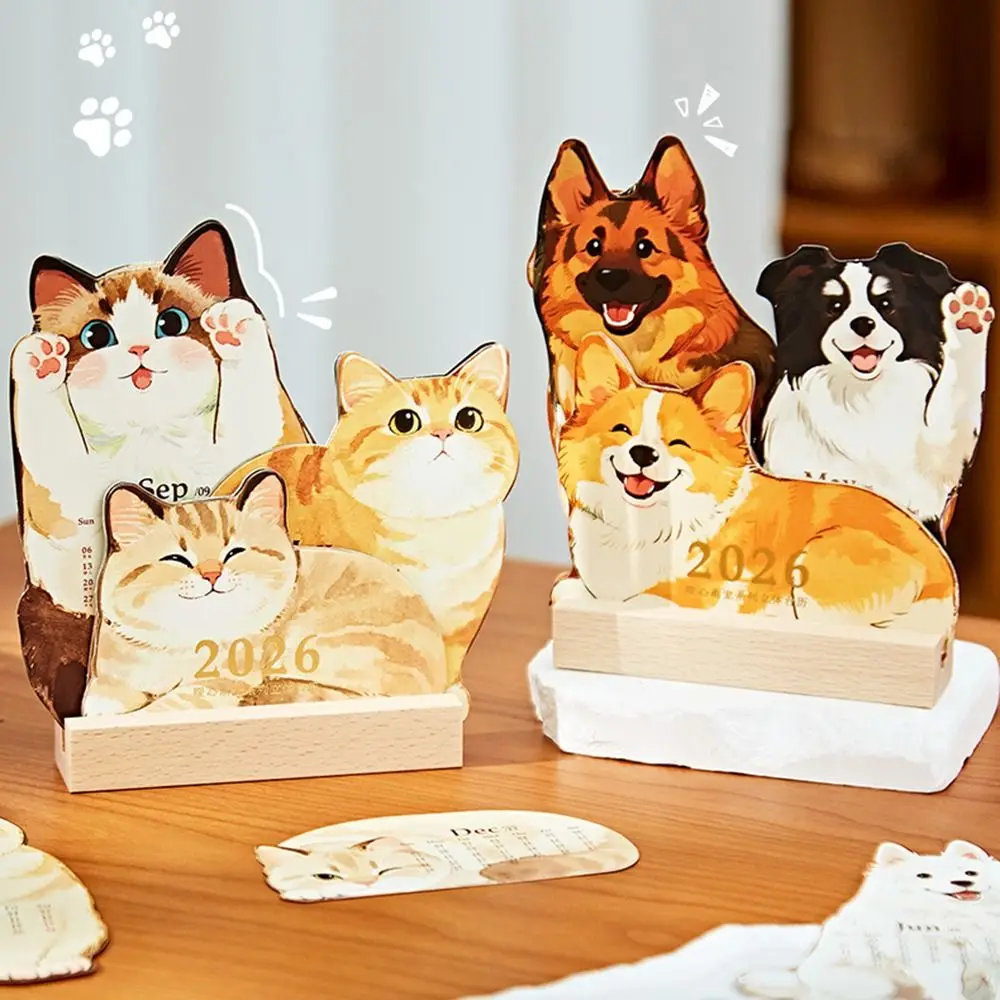 

Cute Cat Dog 2026 Desk Calendar 365 Days Pet Illustration Standing Calendar Daily Scheduler Desktop Decoration Desktop Calendar