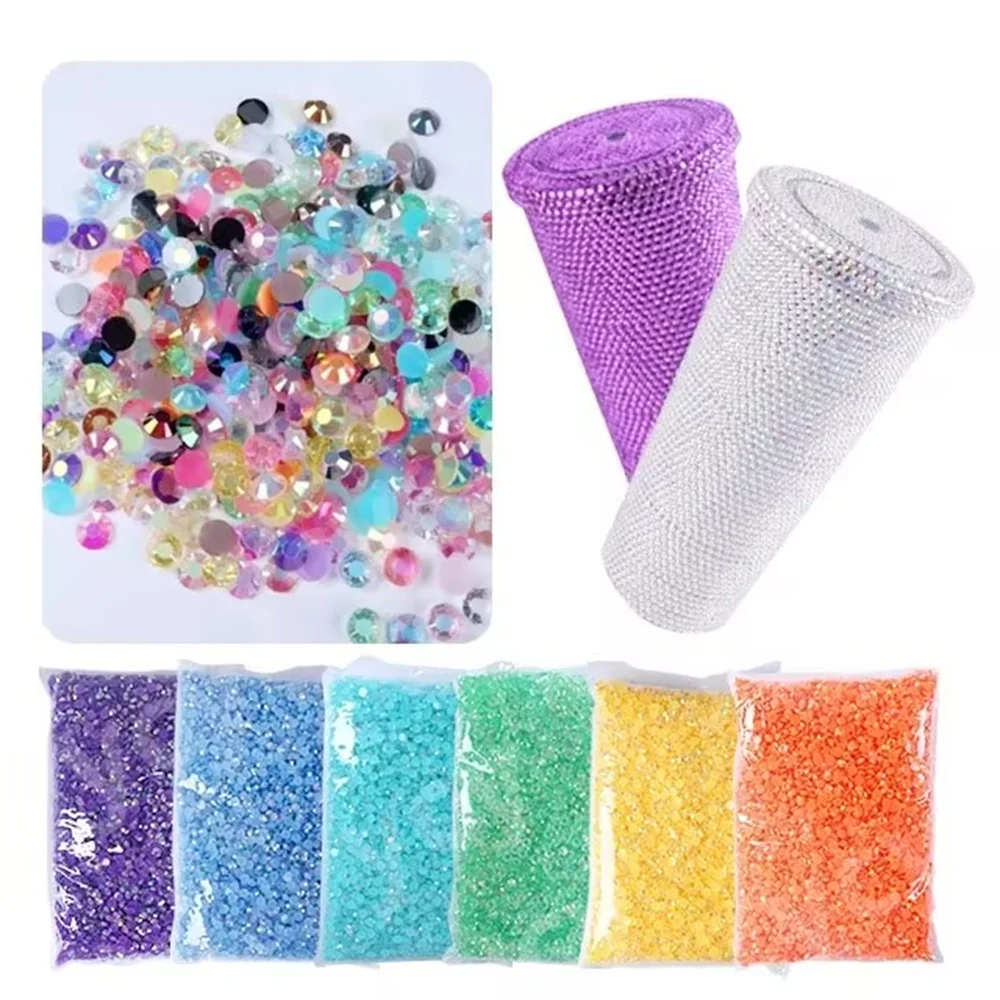 Mehrfarbiger Gelee-Harz-Diamant AB2mm-6mm nicht thermische feste Strasssteine für handgefertigte DIY-Glasbecher-Schuhe-Dekoration