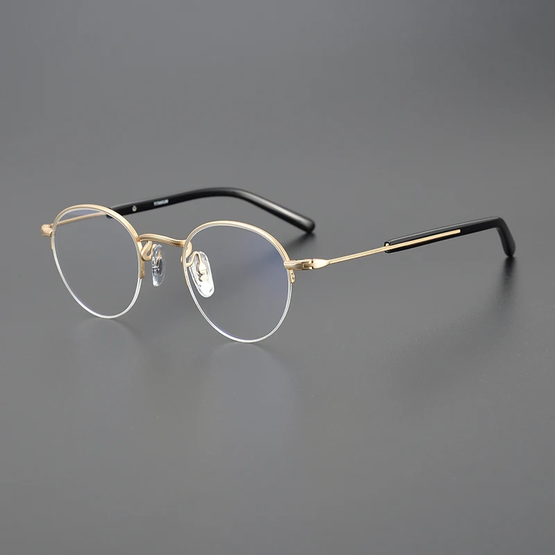 

Ultralight Titanium Semi Rimless Glasses Frame Men Retro Round Optical Eyeglasses Women Half Frameless Prescription Spectacles