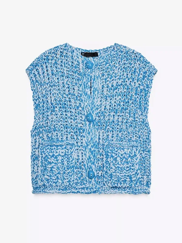 

Summer 2025 Women's Lazy Sle Knitted Vest Svel round Ne Coarse Needlework ort Length Polyester Fiber Casual Sweet