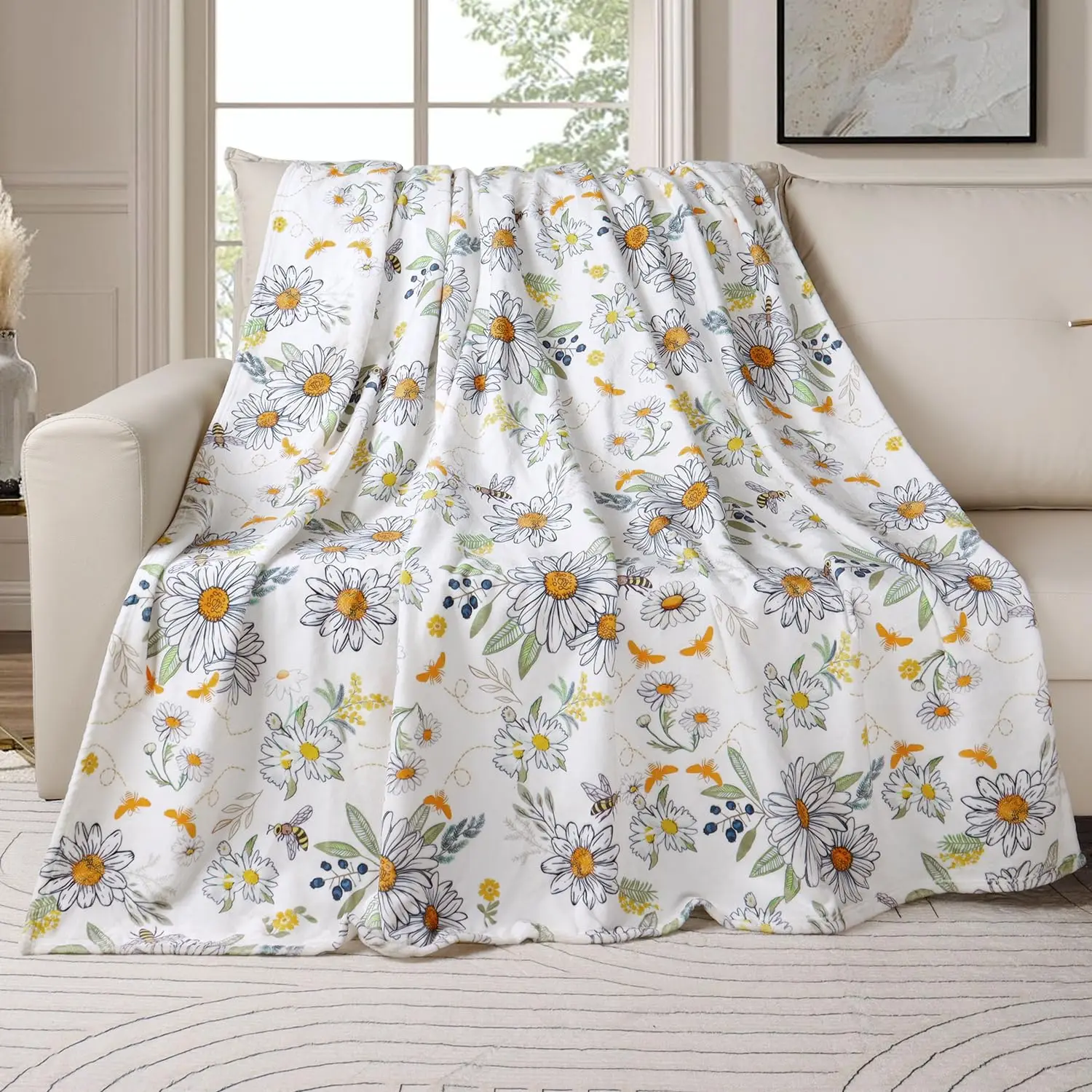 Blanket Throw Vintage Watercolor Floral Rose Leaf Print Cozy Sofa Bed Blankets Cottagecore Aesthetic Room Decor Gift Blanket