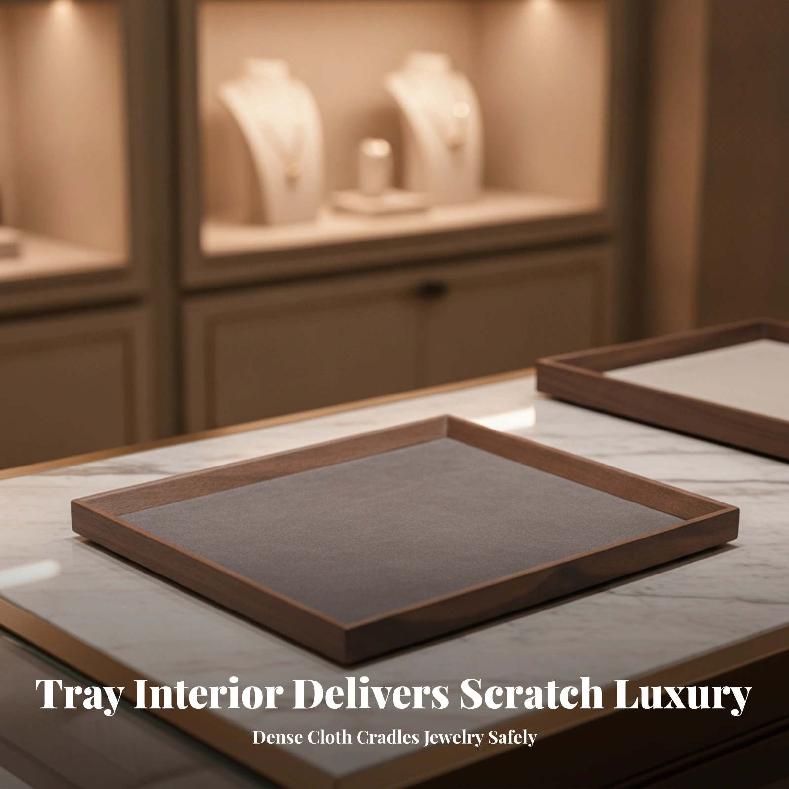 Wooden Jewelry Tray Rectangular Jewelry Tray with Felt Li-Ning Slim Open-Design for Collectors, Dresser, Vanity