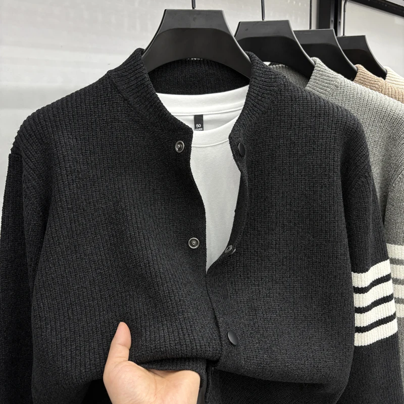 

Brand Knitted Sweater Men's 2026 Spring and Autumn New Round Neck Sweater Cardigan Versatile Casual Coat