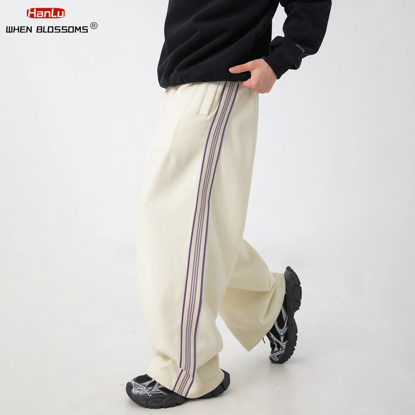 

Men's High Street Cargo Sweatpants Contrast Tape Joggers American Retro Loose Fit Athletic Pants