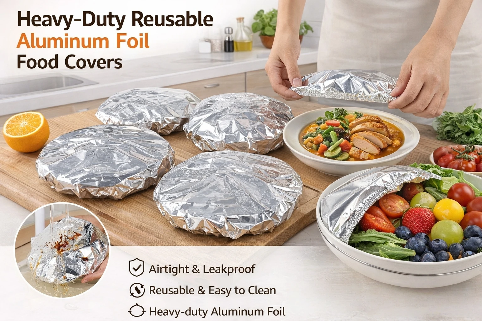 30Pcs Thick Stretch Aluminum Foil Food Covers Reusable Elastic Lids For Bowls Plates Kitchen Fresh Keeping