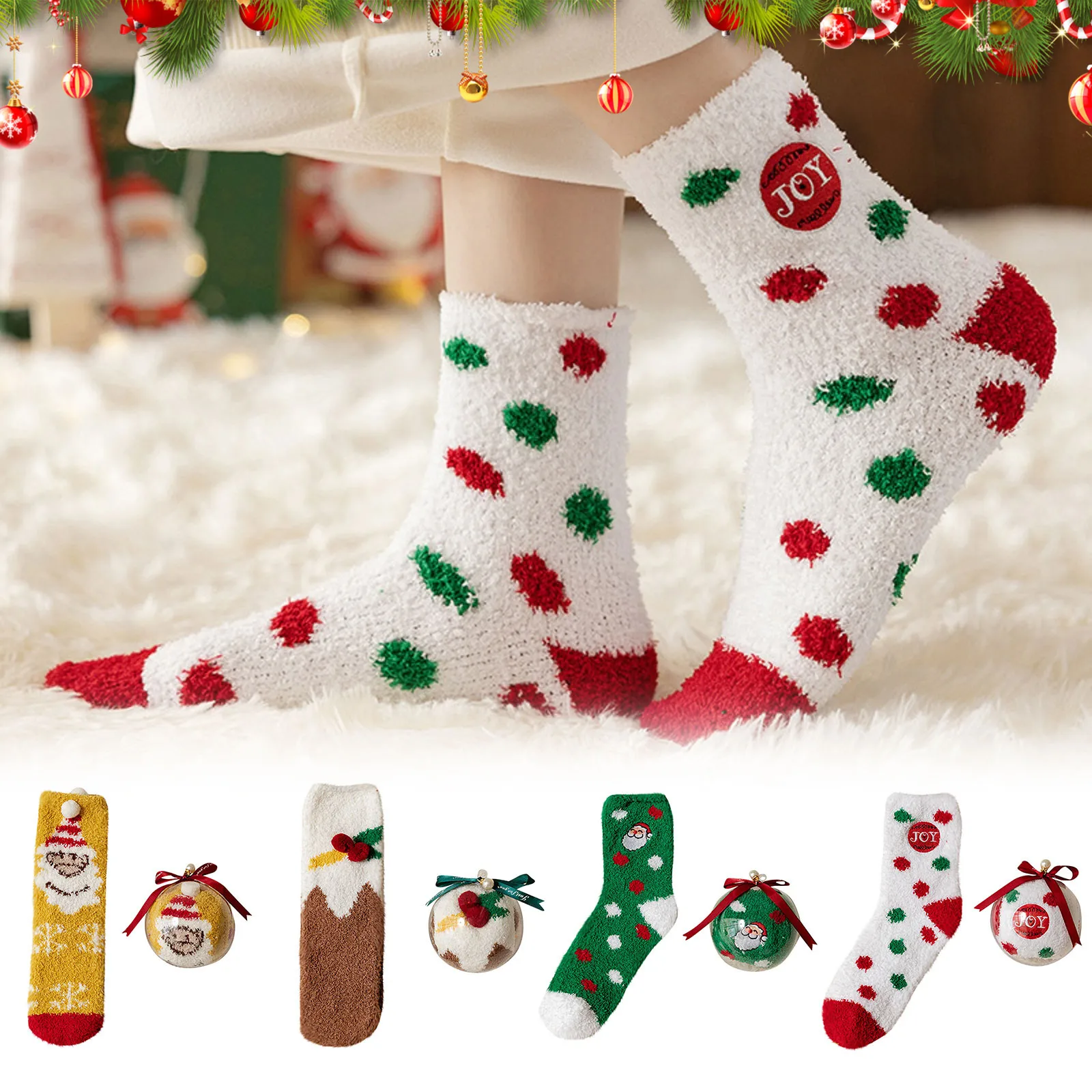 Christmas Warm And Cozy Fluffy Cartoon Socks, Funny Plush Socks, Winter Soft Sleep Socks For Girls And Women - One Size