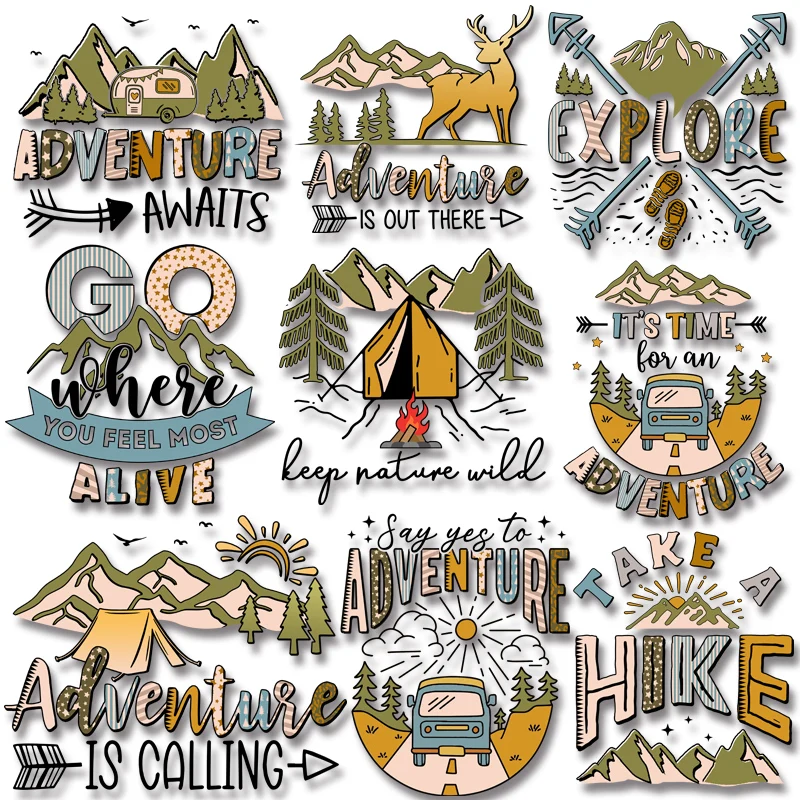 

Scenic Camper Letter Pattern Heat Vinyl Ironing Stickers Decor Character Patch for Clothing DIY Garment Accessories