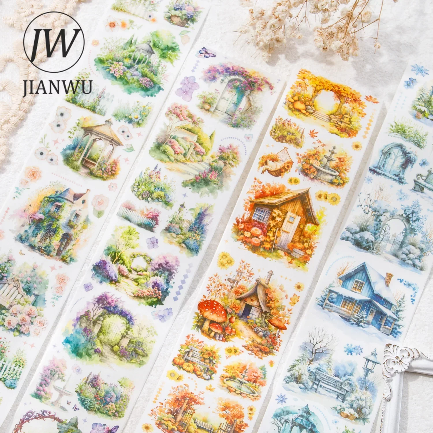 JIANWU 60mm*200cm Four Seasons Fragrance Series Vintage Plant Material Decor Washi Tape Creative DIY Journal Collage Stationery