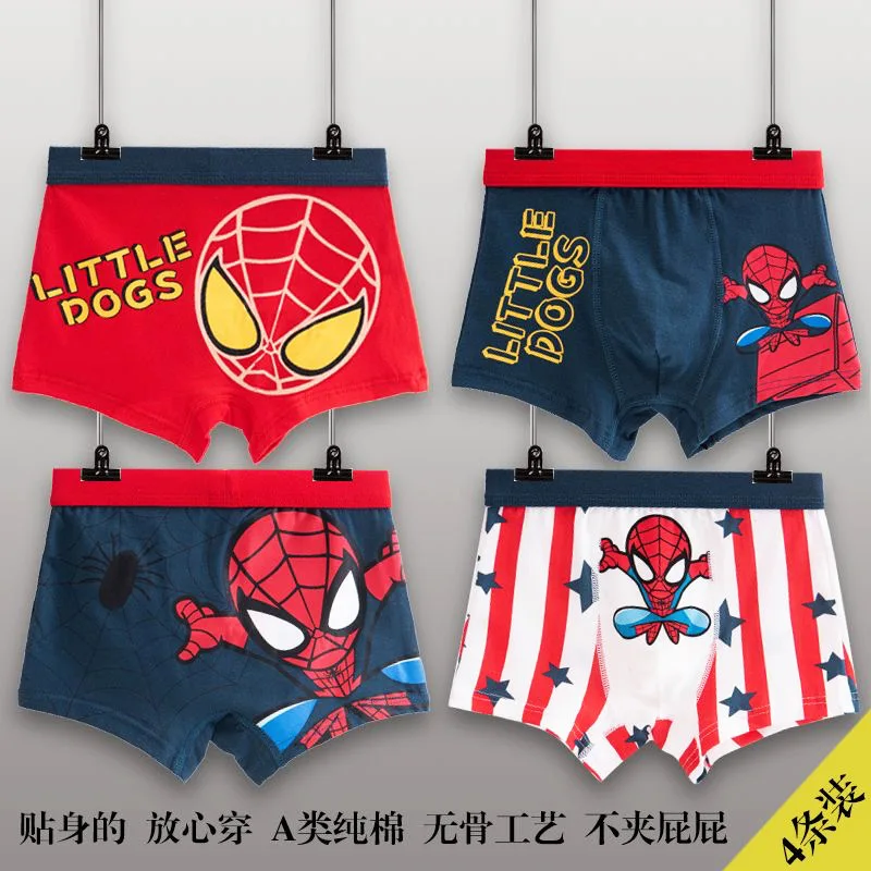 4Pcs/lot Miniso Spider-Man Children Underpant New Cute Marvel Series Cool Breathable Brie Boy Underwear Cotton Boxer Shorts Gift