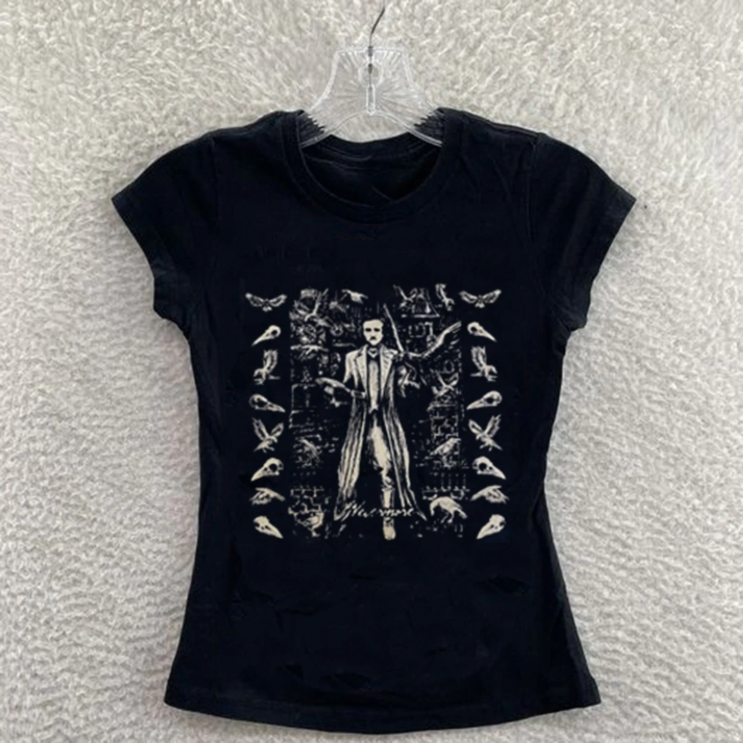 Punk Y2K Style Slim T-shirts Vintage Women Streetwear Sexy Grunge Fairy T-shirts Gothic EMO girls Printing T-shirts 2000s Summer