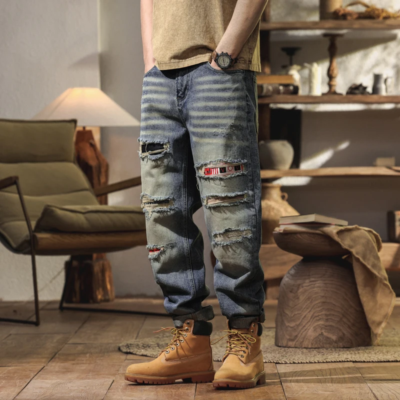 

BYCL901 High Street new hole cut patch embroidery fashion tide loose cone hanging wear patch jeans man