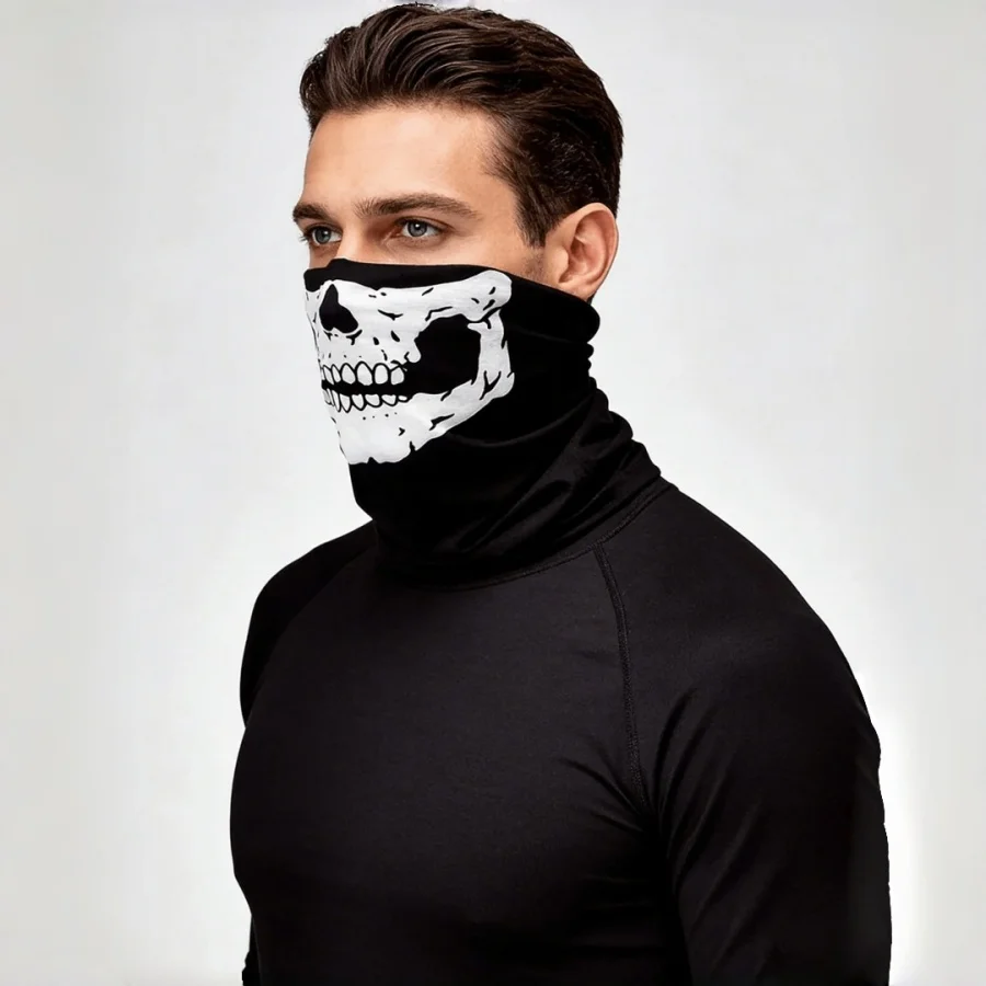 Neues Halloween-Cosplay-Kostüm-Set: Gruselige Totenkopfmaske mit beweglichem Kiefer, Skelett-Geisterhandschuhe für Party-Verkleidungen – Detail 3