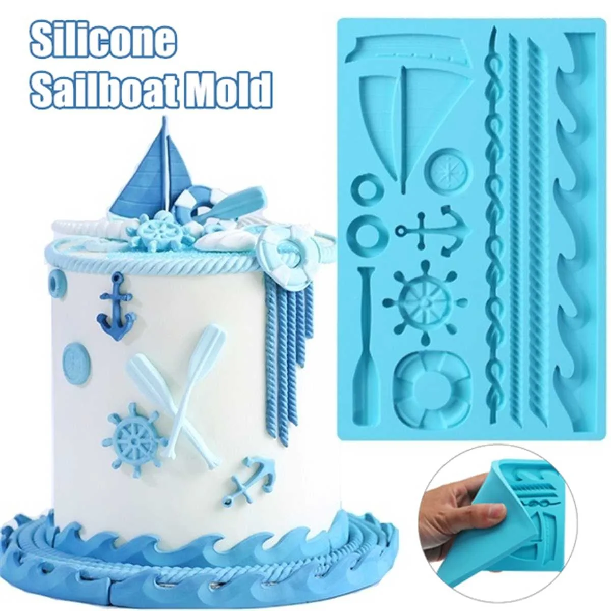 1pc Boat Ship\'s Anchor Shape Fondant Mold Silicone Paddle Wave Cake Mold DIY Cake Gum Paste Cupcake Chocolate Decorating Tool