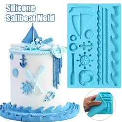 1pc Boat Ship's Anchor Shape Fondant Mold Silicone Paddle Wave Cake Mold DIY Cake Gum Paste Cupcake Chocolate Decorating Tool