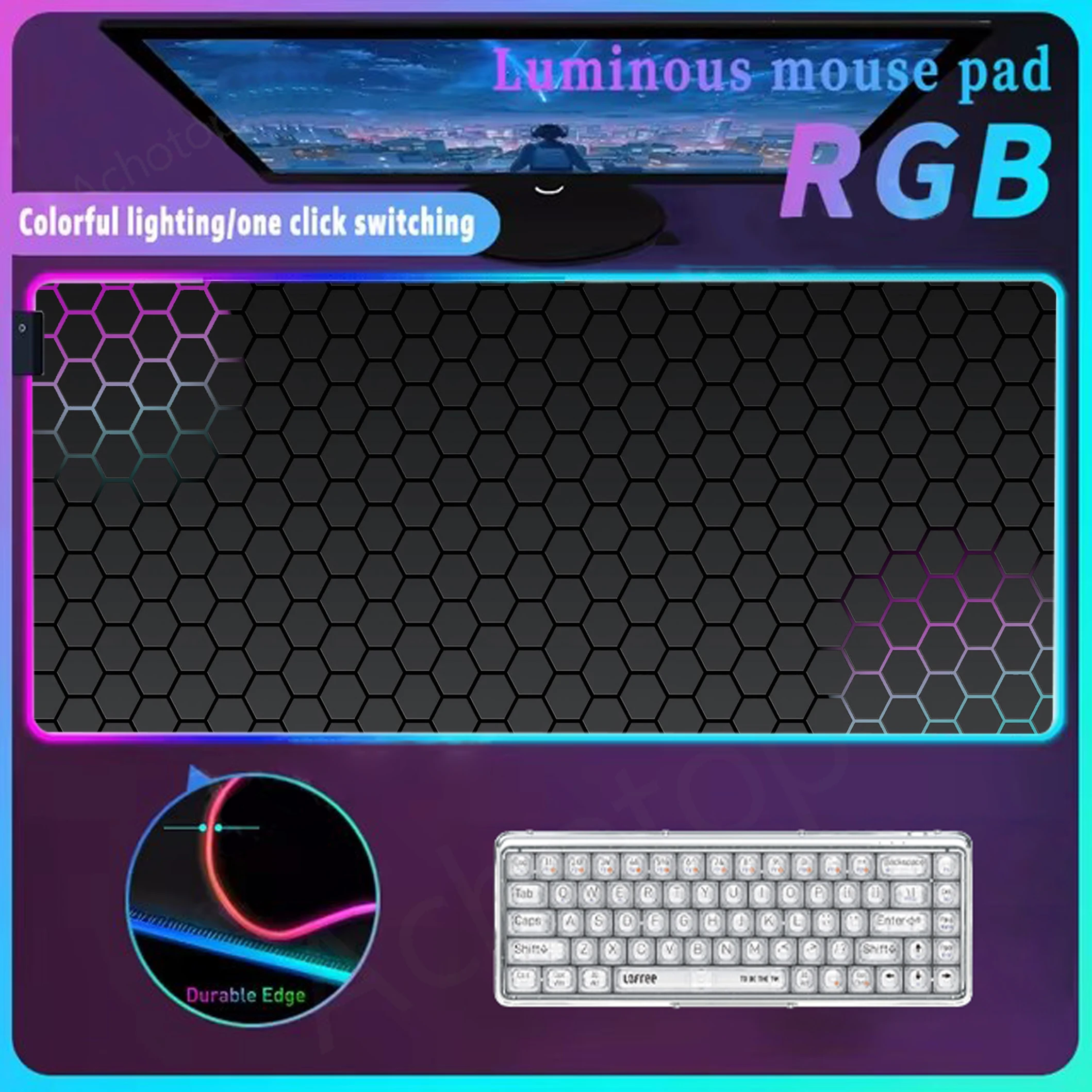 Geometric Rgb Mouse Pad Led Table Mat Gaming Accessories Keyboard Pads Luminous Desk Mat Glow Personality Carpet Mat 900x400mm