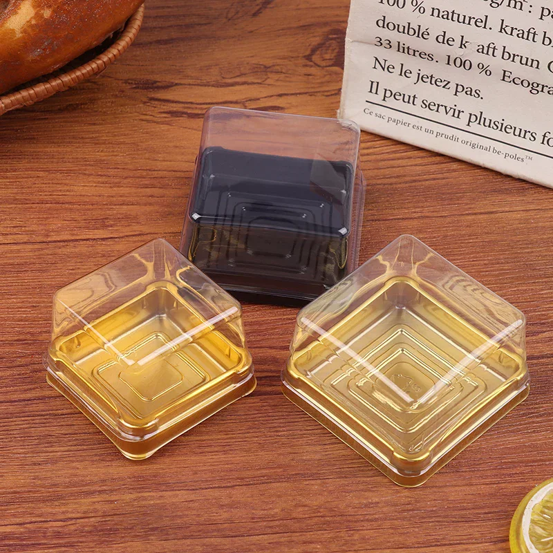 50Pcs Dessert Egg-Yolk-Puff BoxTransparent Square Plastic Muffin Packaging Boxes Moon Cake Container Baking Food Packing
