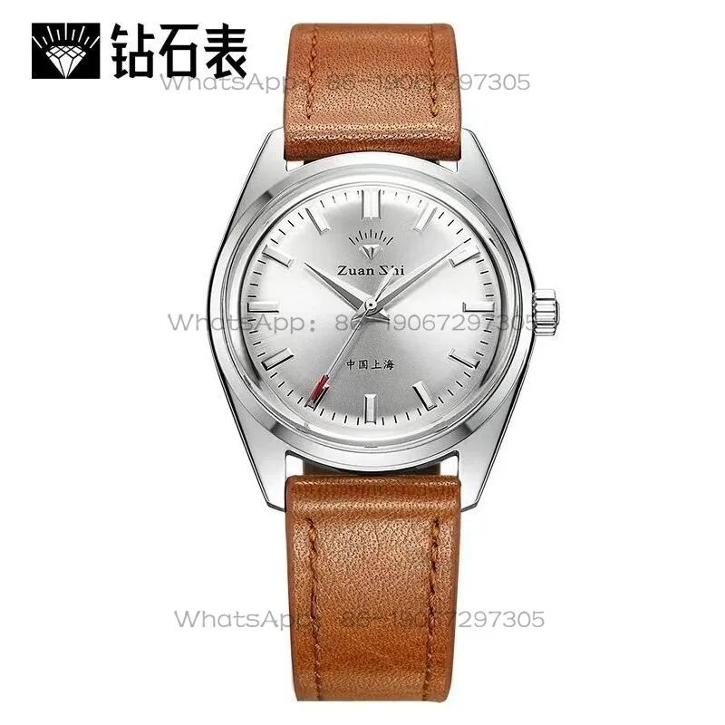 24-Hour Shipping Shanghai Diamond Brand Retro Leather Strap Simple Domestic Watch Men's Manual Mechanical Watch