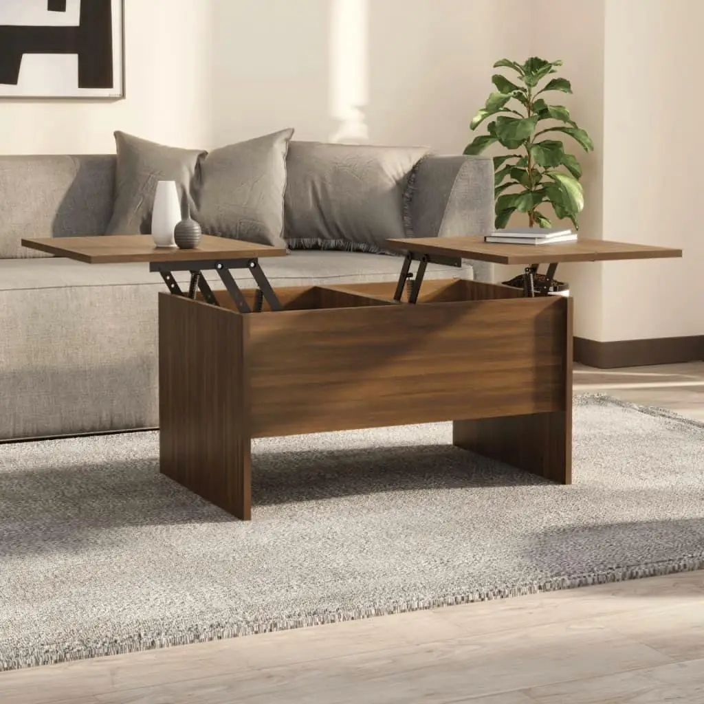 Brown Oak Coffee Table 31.5x19.7x16.7 Modern Engineered Wood Design for Living Room