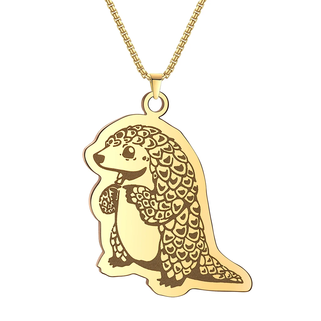 Stainless Steel Pangolin Endangered Pendant Necklace Women Jewelry Silver Animal Cartoon Necklace Gift