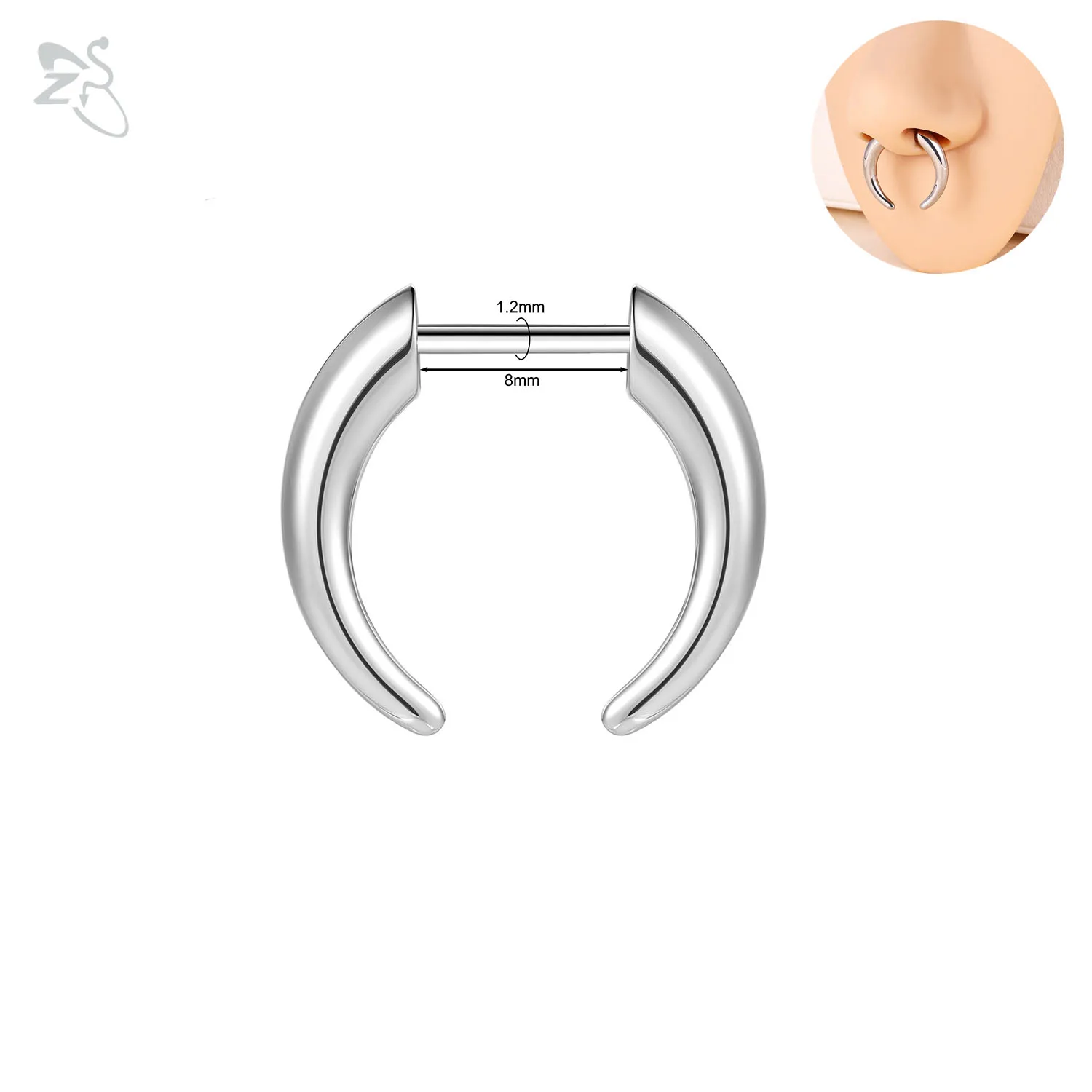 ZS 1PC 16G Buffalo Horn Nasenpiercing Edelstahl Pincher Plug In Septum Ring Keil Expander Gold Farbe Nasenring 8mm