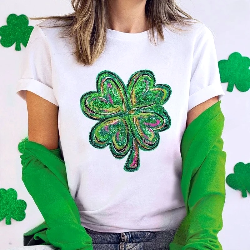 2025 St Patricks Day Shamrock Women T-Shirts Fashion Lucky Graphic Y2k Tops Hip Hop Streetwear Casual Harajuku Female Clothing