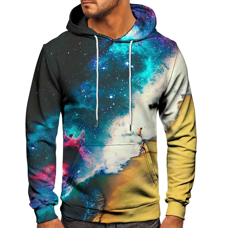 Mens Fashion 3D Hoodies Galaxy Astronaut Surf Wave Printing Pullover Unisex Sportwear Hooded Sweatshirt Oversized S-6XL Clothing