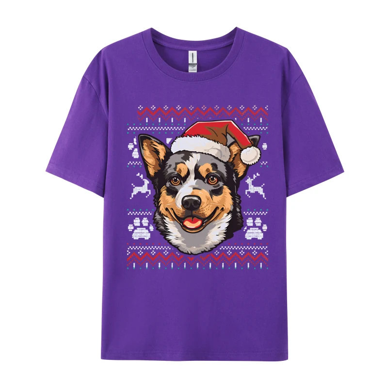 Australian Cattle Santa Hat Christmas T Shirts Print Tee Shirts Men Crew Neck Casual Plus Size Oversize Brand T Shirt