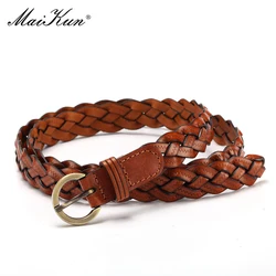 Maikun-Cinturón de caramelo tejido de moda para mujer, hebilla de Pin de aleación, Cinturón fino