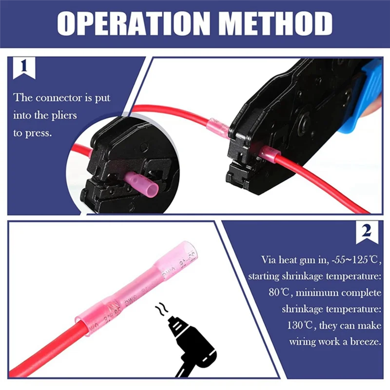 AT19-1000Pcs Heat Shrink Quick Disconnect Connectors Wire Heat Shrink Wire Connector For Boats, Automotive, Industrial, Home