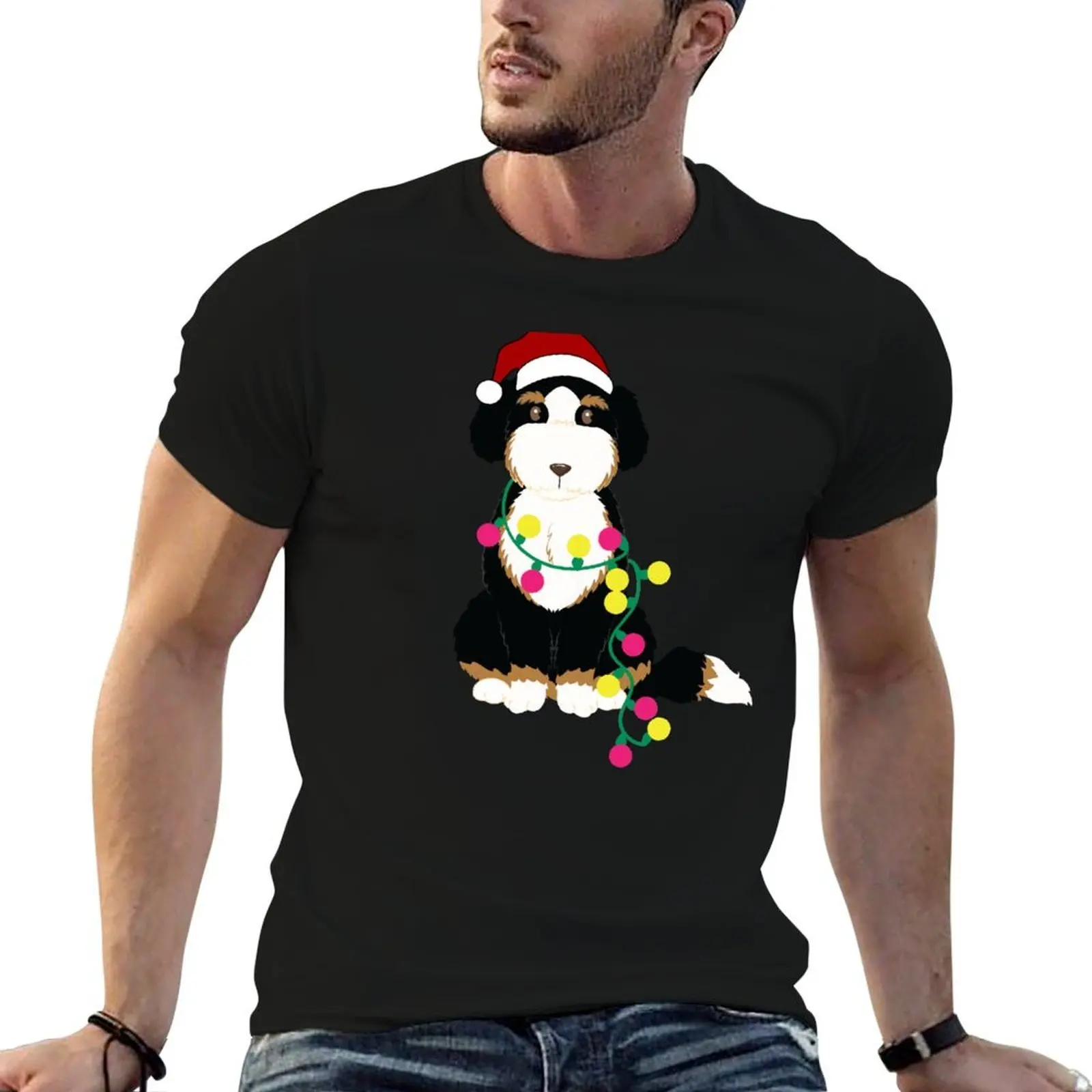 

Christmas Bernedoodle Santa Dog Holiday T-Shirt cotton t shirts man 100% funny t shirts dark humor T-Shirt