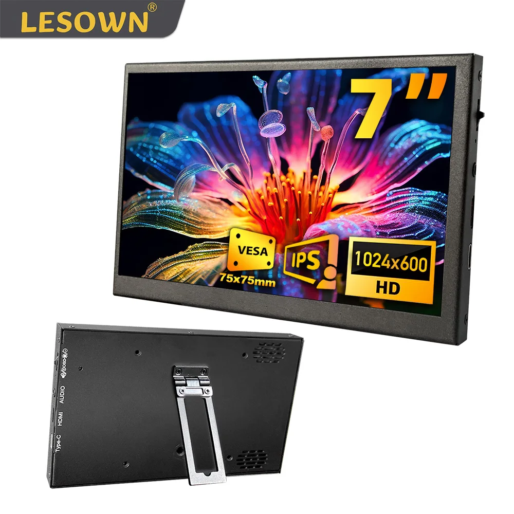 

LESOWN 7 Inch IPS LCD Portable Touch Monitor 1024x600 PC Extended Monitor Driver-Free Setup for Raspberry Pi PC Laptop Game Work
