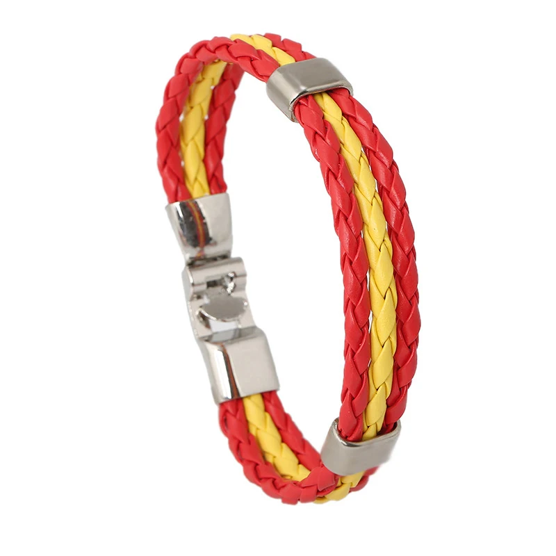 National Flag Color Spain ES Multi Layer Leather Bracelet For Men Bangle Fashion Black Handemade Male Jewelry Pulseira Masculina