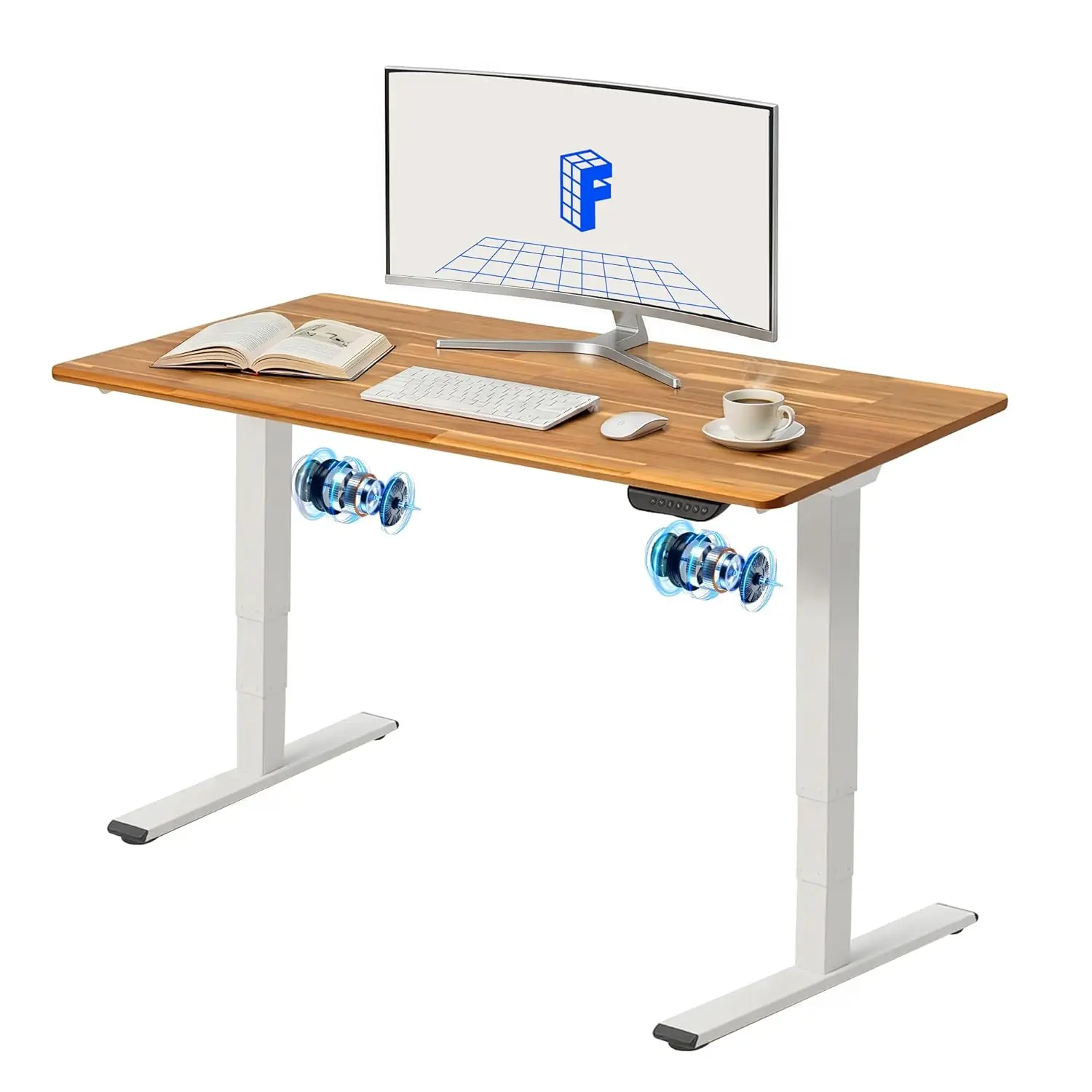 #Dual Motor Standing Desk 55x28in 330lbs 3-Stage Adjustable w/Cable Management Wheels Wood Top, Customized
