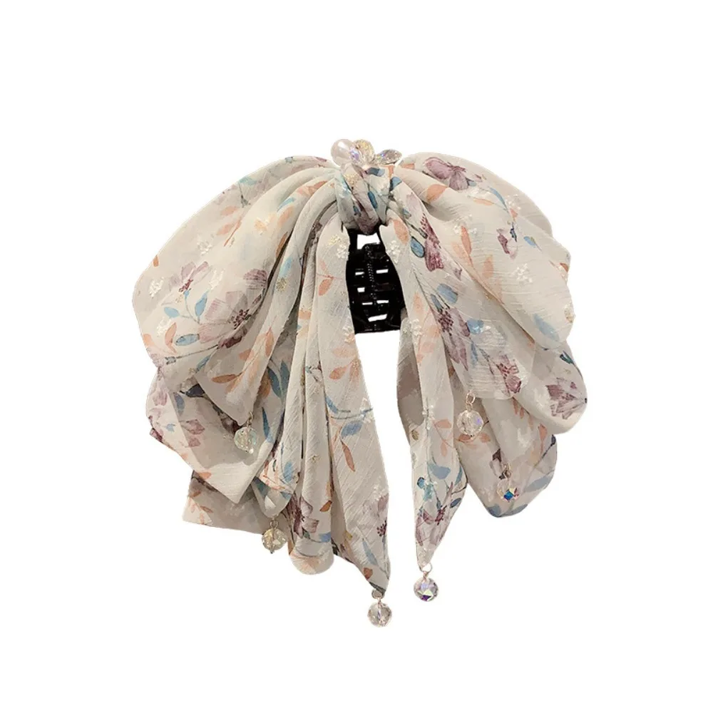 

Luxury French Style Chiffon Hair Claw Large Flower Bow Shark Clip Elegant Temperament Women Hair Grab Clip Daily