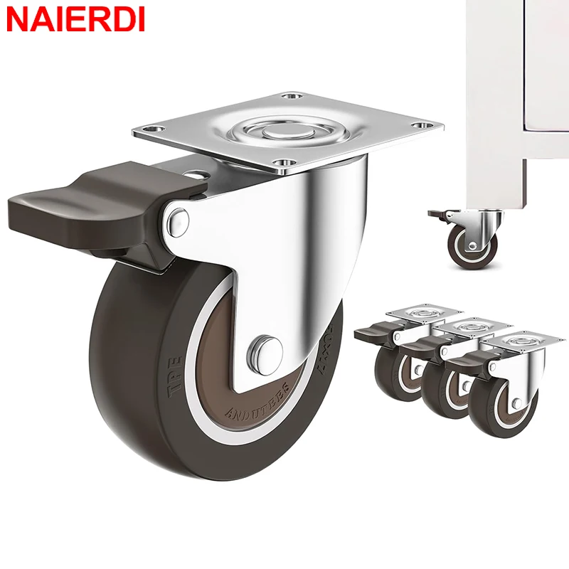 NAIERDI 4PCS Swivel Caster Wheels Silent Rubber Roller Heavy Duty Furniture Casters For Cabinet Trolley Sofa Chair Platform Cart