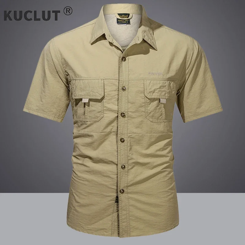 Men Summer Outdoor Cargo Short Sleeve Shirt US SWAT Tactical Lightweight Quick Dry Multi-pocket Casual Camping Safari Work Shirt