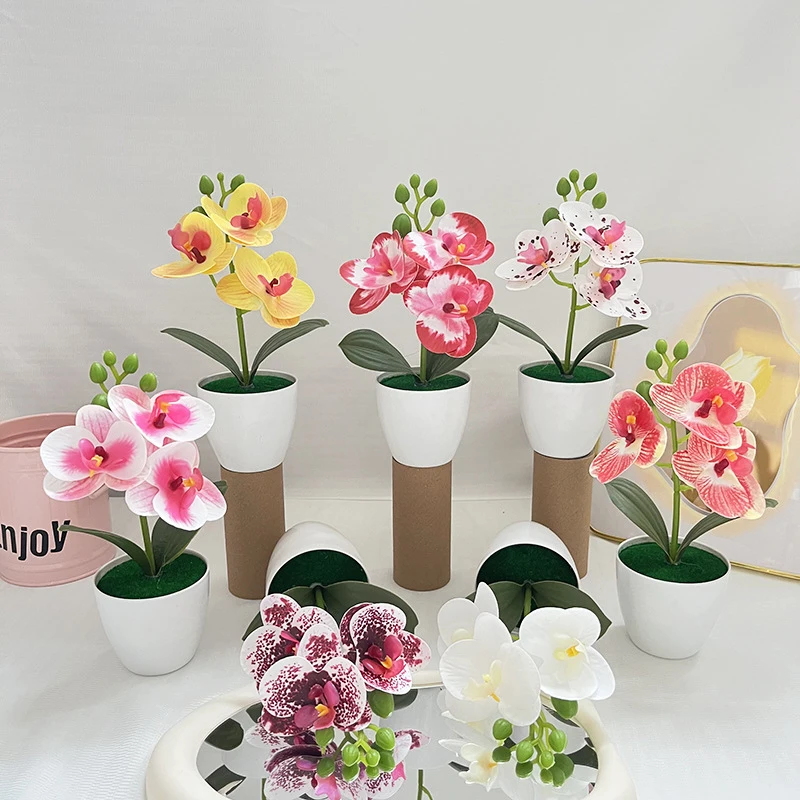 Mini Orquídea Borboleta Artificial em Vaso, Ornamento de Plástico para Decoração de Sala de Estar, Plantas Verdes Artificiais, Bonsai
