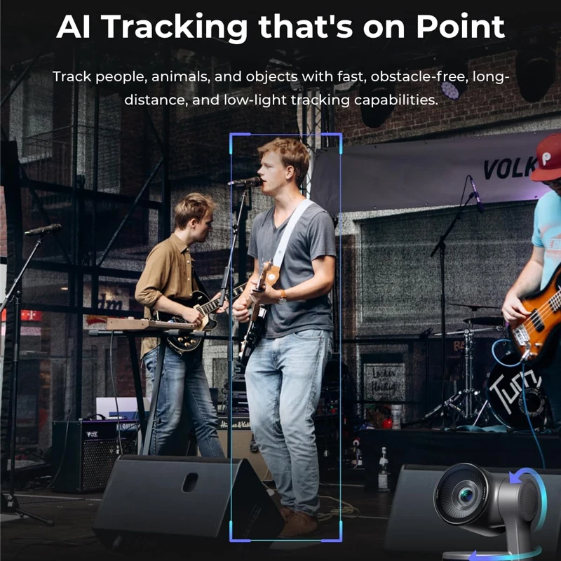 كاميرا ويب OBSBOT Tail Air 4K AI تتبع PTZ مع التحكم في التطبيق والتحكم بالإيماءات HDMI/USB-C/كاميرا ويب لاسلكية ليوتيوب والعبادة