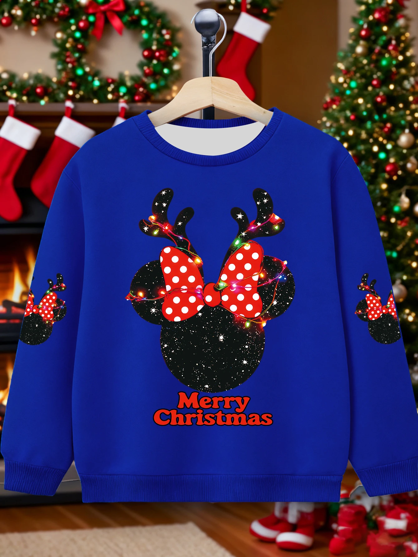 ديزني الفتيات ميني ماوس عيد الميلاد قرن الوعل القوس لهجة الوردي بلوزات مريحة فضفاضة تناسب البلوز للأطفال الشتاء عطلة وتتسابق #4