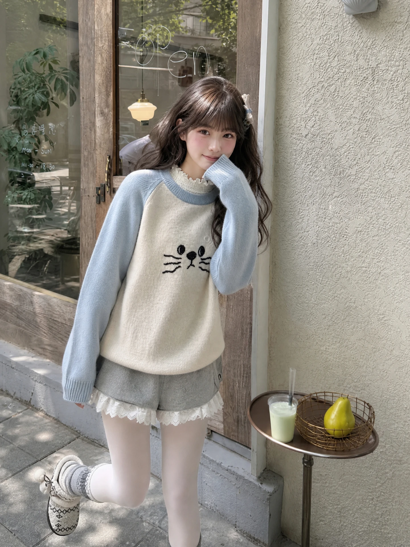 Cute  Embroidery Loose Knitted Sweater Women's Overhead Style Fashionable Color Block Design Comfortable Fit Daily Wear