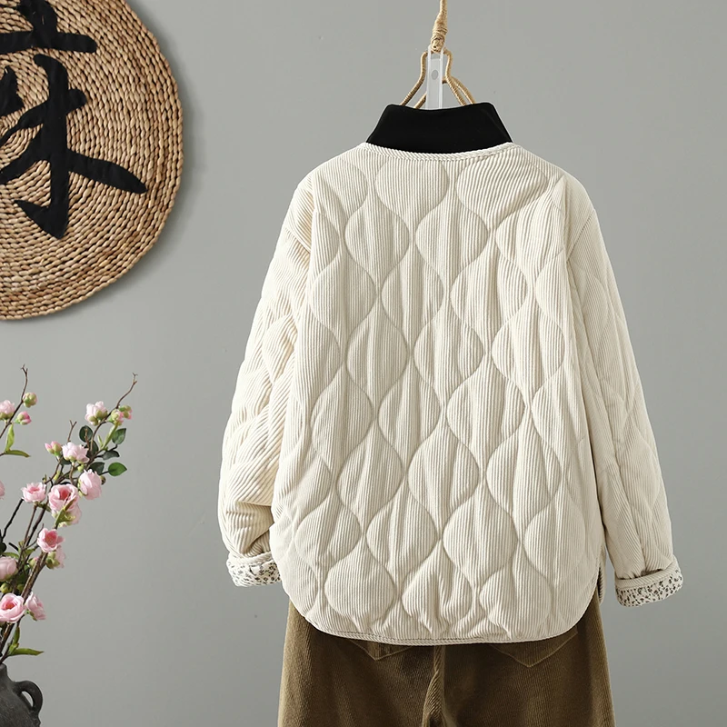 Jaet de algodão floral solto leve Thiened inverno outerwear ort frente longo ba design cor pura botão acima casaco