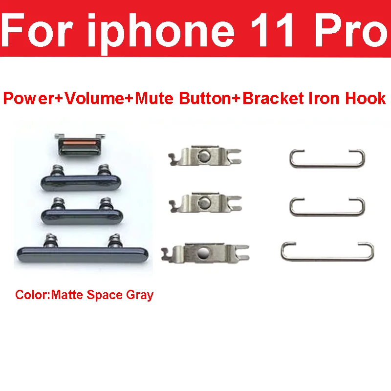 1 set botón de silencio de volumen de alimentación + gancho de hierro de soporte para iPhone 11 Pro tecla lateral de silencio de volumen de potencia