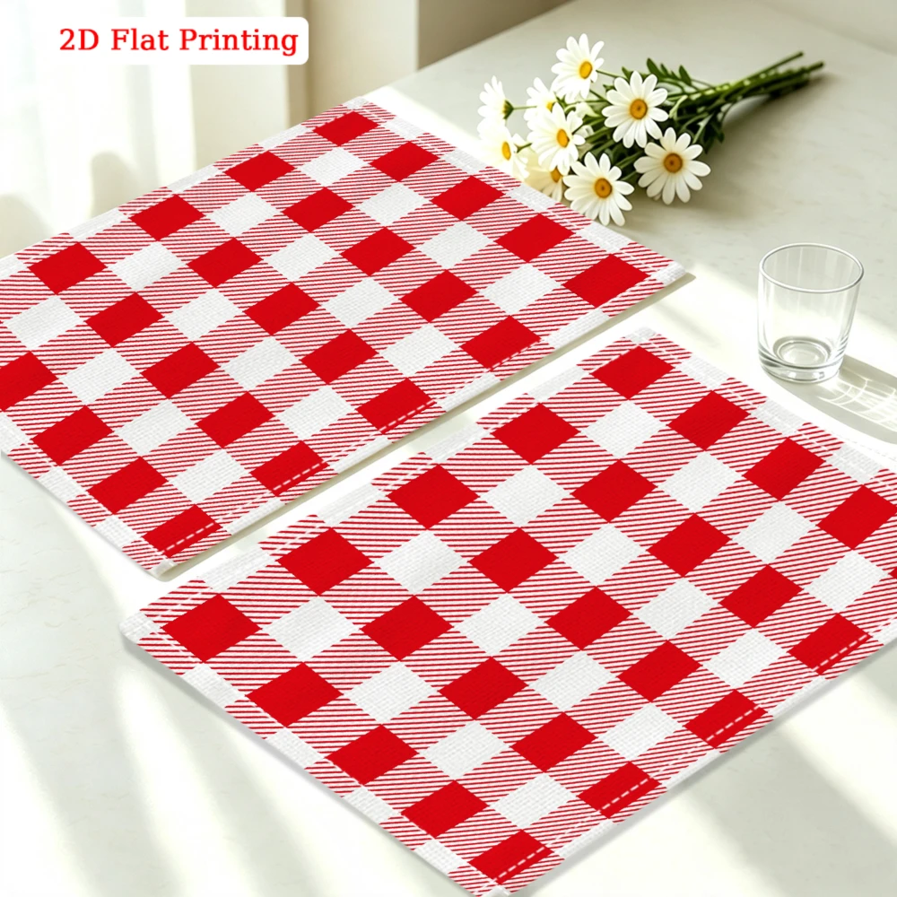 Red White Checkered 2D Printed Placemat for Kitchen Dining Party Decoration 30x40cm