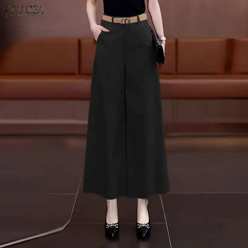 

ZANZEA, минималистичные черные широкие брюки, женские однотонные свободные брюки с эластичной резинкой на талии, весна-лето 2026, женская одежда Palazzo