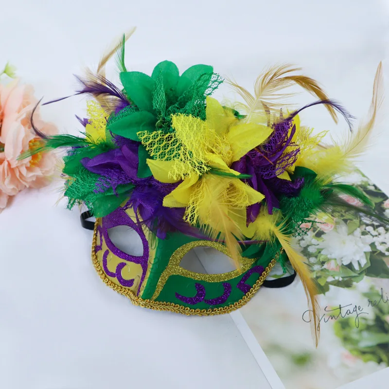 Brazilian Carnival Masquerade Half Face Mask Festival Feather Flower Mask Party Eye Mask