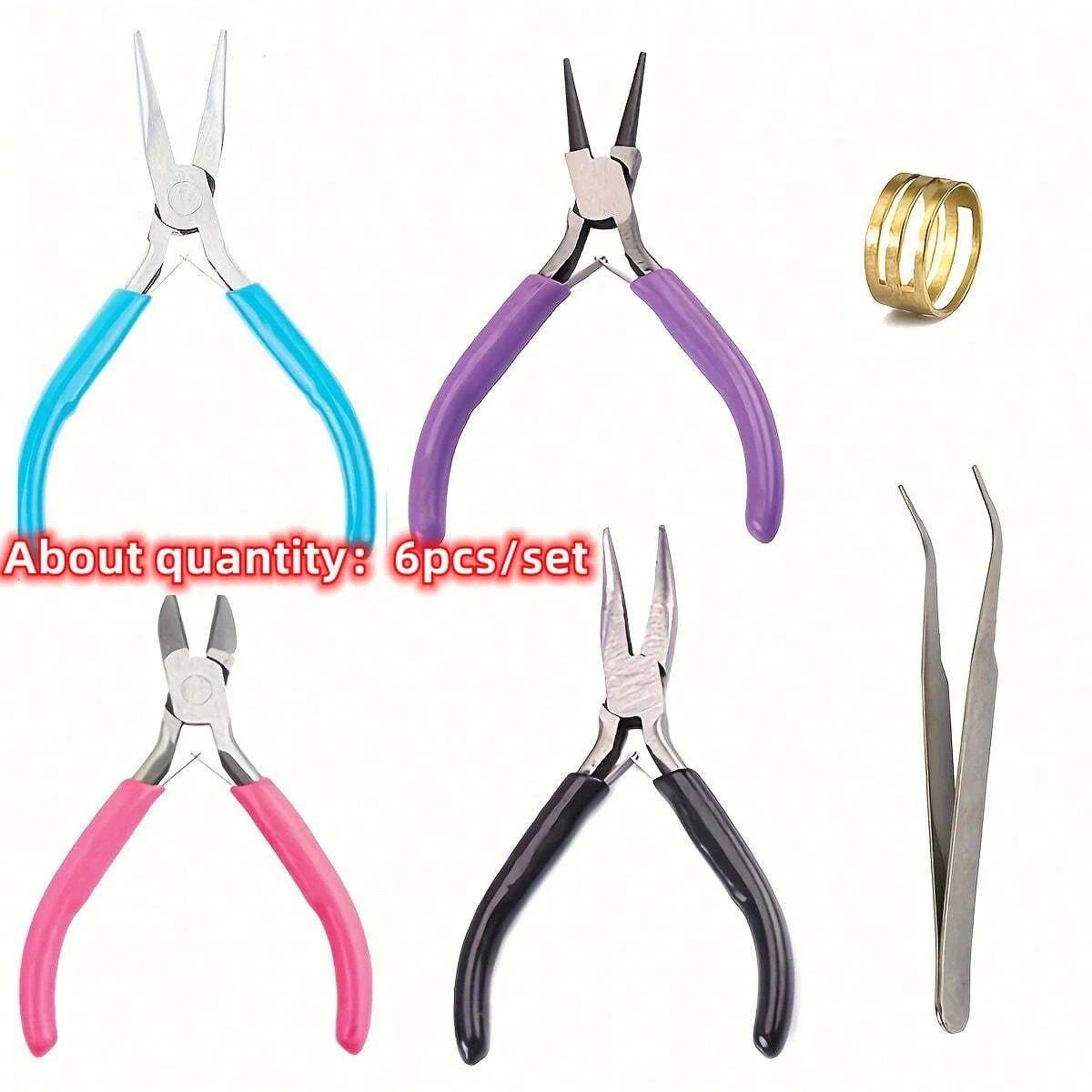 

Набор для рукоделия: 6 предметов (плоскогубцы, 4 пинцета, 1 золотое кольцо, 1 серебряный пинцет, инструмент для раскрытия колец), для ремонта различных ювелирных изделий и аксессуаров