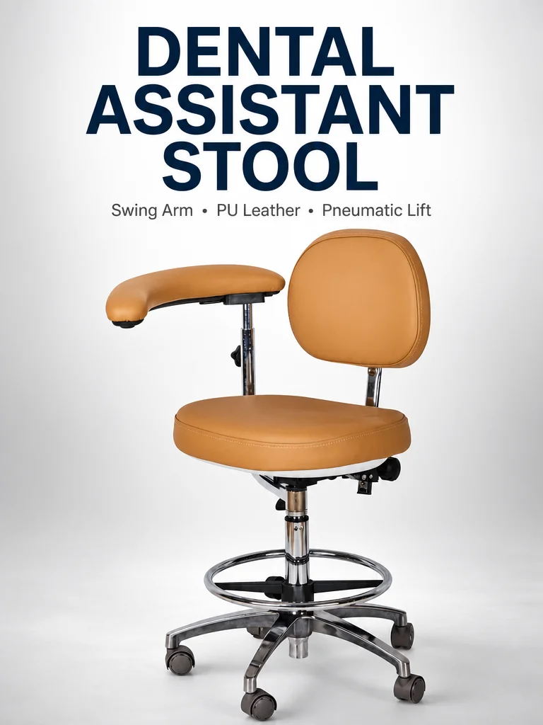 PU Leather Modern Adjustable Dental Assistant Stool with Pneumatic Lift and 360 Degree Swivel for Hospital Use