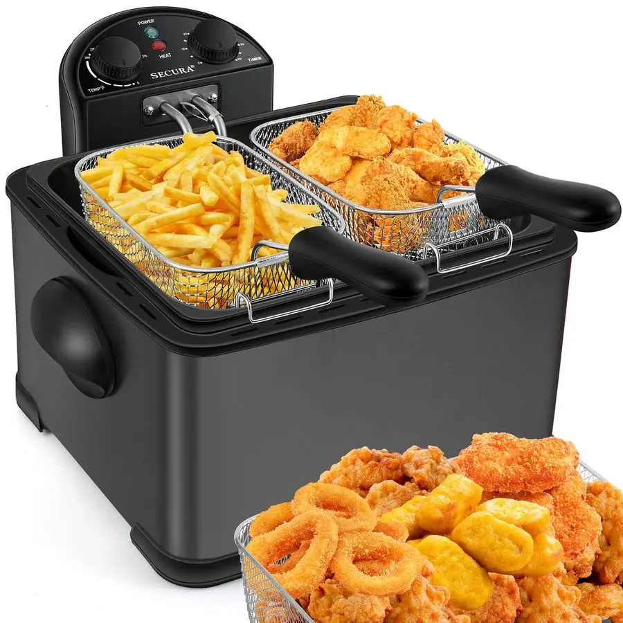 

4 Liters 17Cup StainlessSteel 1700Watt Electric Deep Fryer with Timer Free Extra Odor Filter, Triple Basket, 4.5 Quarts, Black