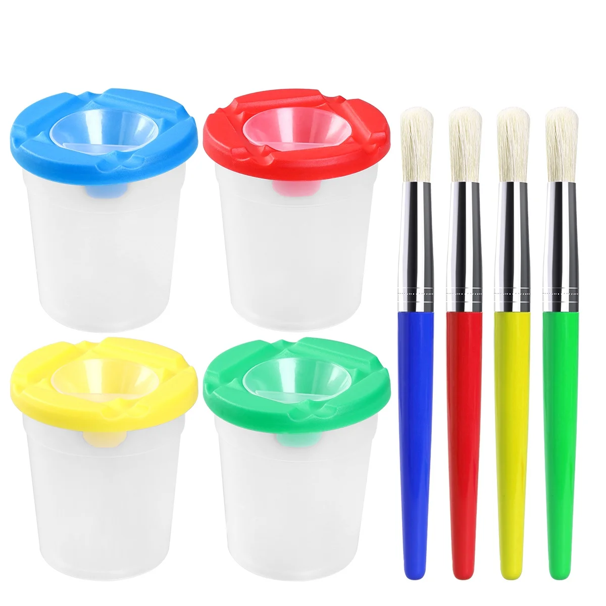 

4pcs Kids Paint Brushes 8x8x9cm Premium Bristle Hair Heads Easy Grip Plastic Handle Metal Tube Watercolors Childrens Painting
