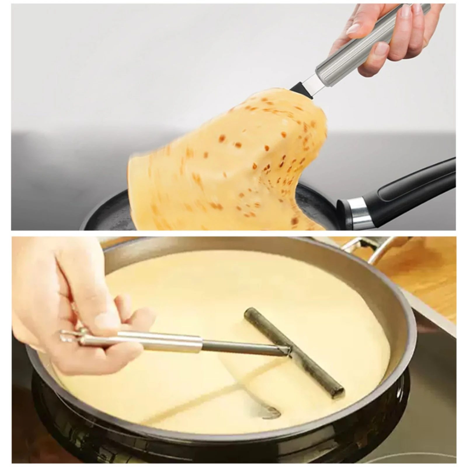 2 Pieces Crepe Spreader and Spatula Set Stainless Steel Crepe Spreader and Spatula Kit Kitchen Tool Hanging Loop Smooth